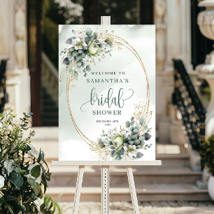 Poster Douce Romantique Verdure Or Bienvenue Mariage
