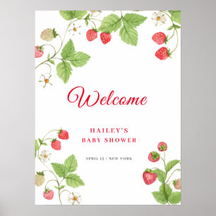 Poster Douce verdure Baby Shower Strawberry Bienvenue