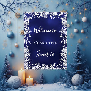 Poster Douces 16 flocons de neige bleus de bienvenue