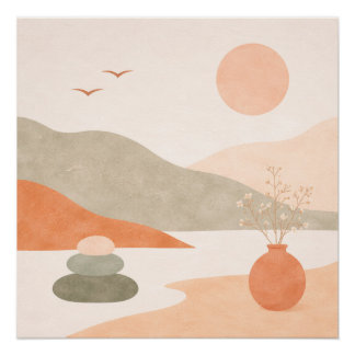 Poster Douces Collines au Lever du Soleil, un Paysage Abs