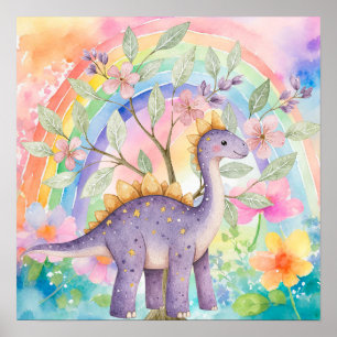 Poster Douces Rêves Arc-en-Ciel Dinosaures Violets Nurser