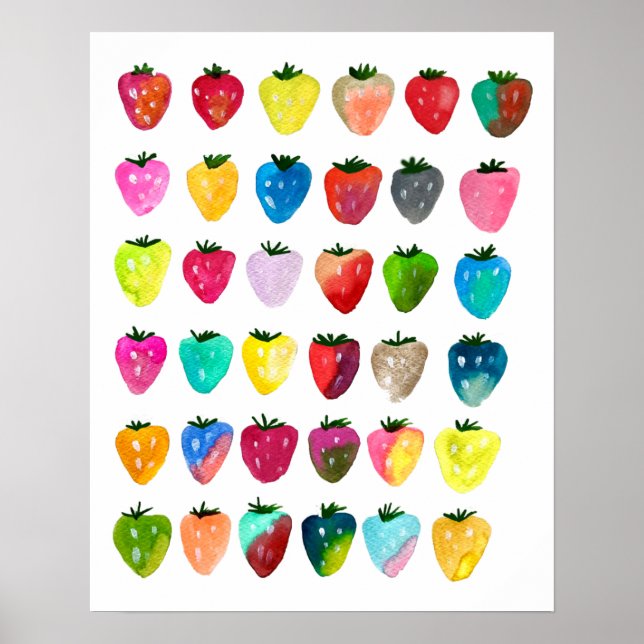 Poster Douceur de fraise mignonne couleur d'aquarelle bla (Devant)