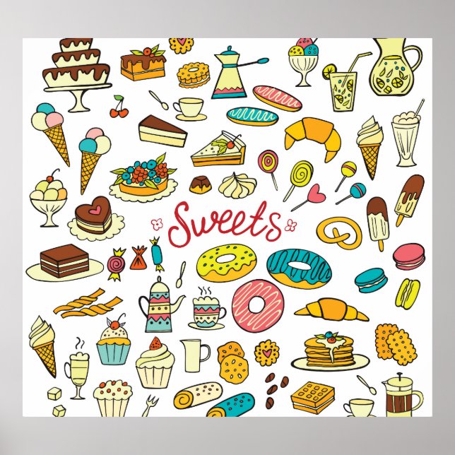 Poster Douceurs colorées à doodle : dessert design (Devant)