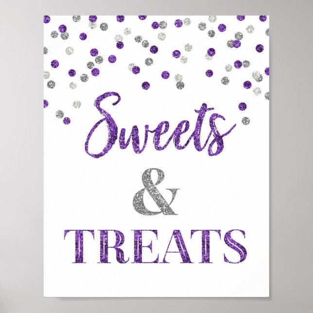 Poster Douceurs et friandises d'argent pourpre Table de d (Devant)
