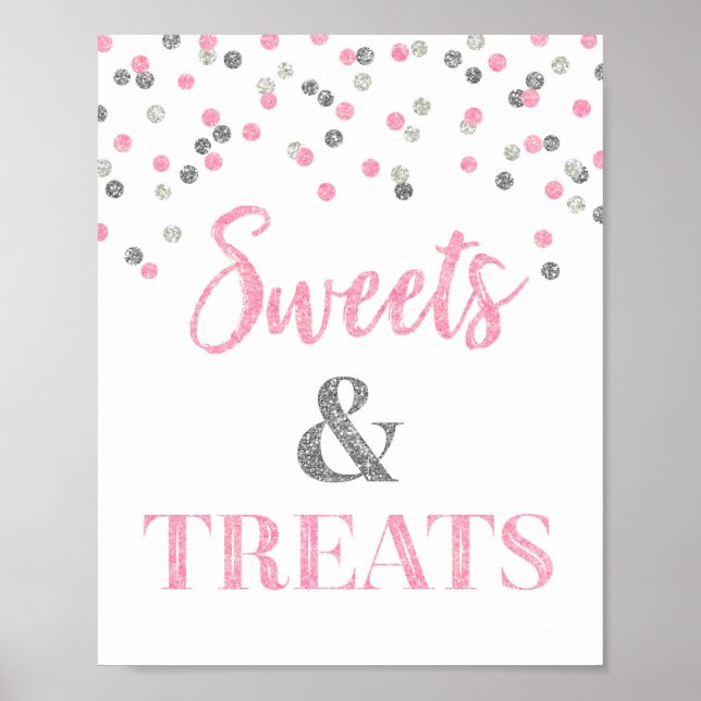 Poster Douceurs et traitements en argent rose Table de de (Devant)