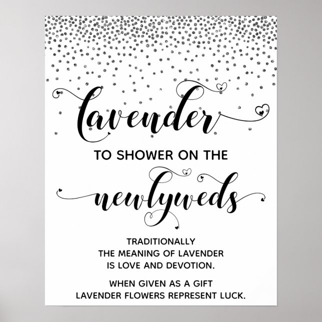 Poster Douche Coeur Confetti Argent avec Lavande (Devant)