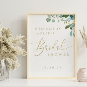Poster Douche de Mariée à l'Aquarelle Eucalyptus Verdure