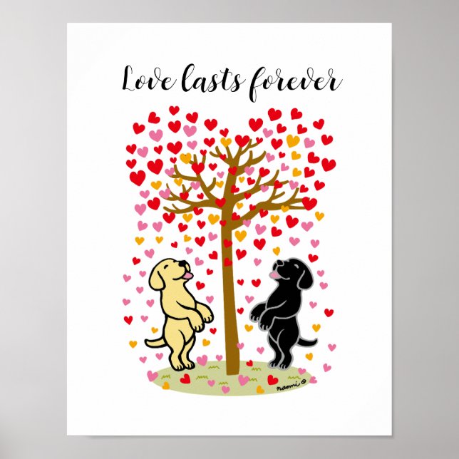 Poster Douche des Coeurs Jaune et Noir Couple Labrador (Devant)