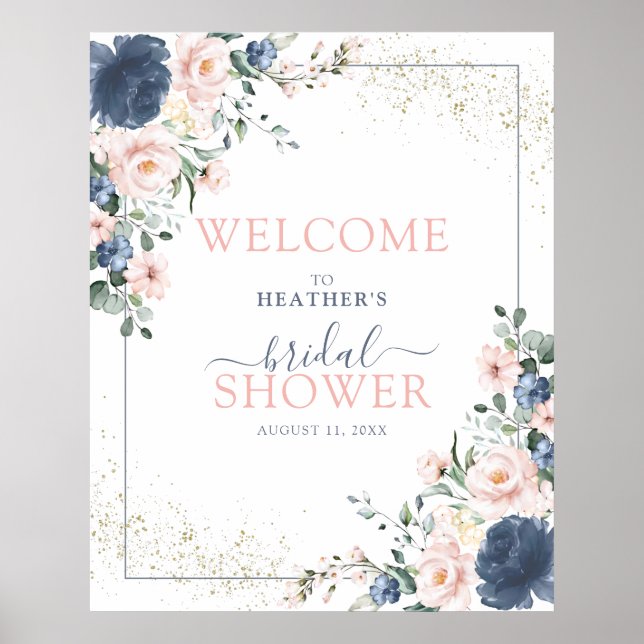 Poster Douche florale rose bleu foncé (Devant)