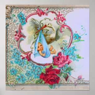 POSTER DOUCHE GARÇON STORK BÉBÉ