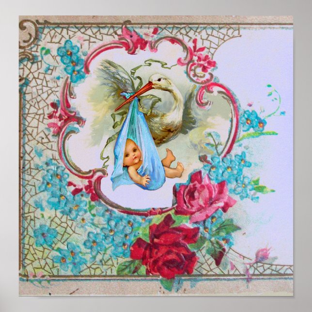 POSTER DOUCHE GARÇON STORK BÉBÉ (Devant)