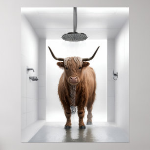 Poster Douche Highland Cow Salle de bain Photo Imprimer l