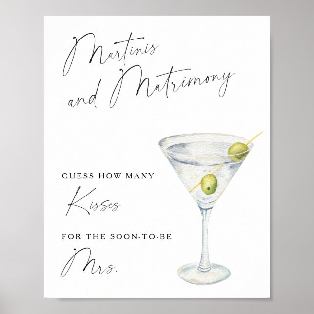 Poster Douche nuptiale Martini sèche Combien de baisers (Devant)