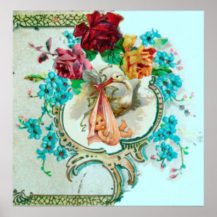POSTER DOUCHE POUR FILLE BÉBÉ STORK