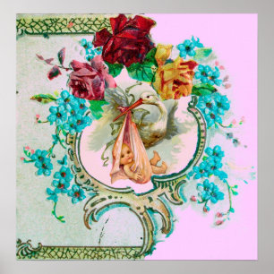 POSTER DOUCHE POUR FILLE BÉBÉ STORK