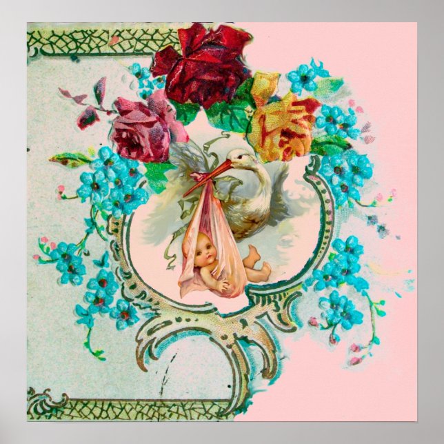 POSTER DOUCHE POUR FILLE BÉBÉ STORK (Devant)