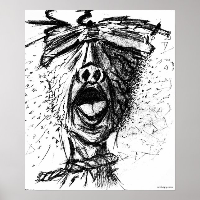 Poster Douleur et frustration - Croquis au crayon (Devant)
