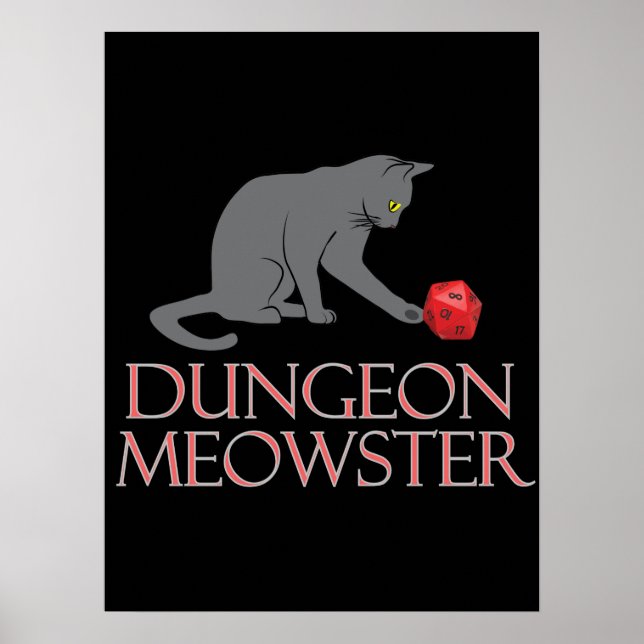 Poster Doungeon Meowster Drôle RPG Chat avec dés (Devant)