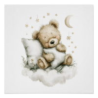 Doux bébé ours profondément endormi sur des nuages