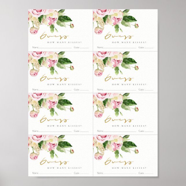 Poster Doux Blush Floral Peony Devine Combien De Baisers  (Devant)