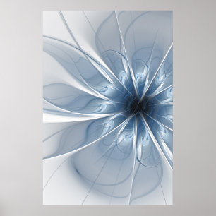 Poster Doux et tendreté bleu fleur imaginaire fractal cu
