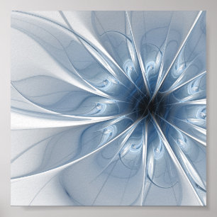 Poster Doux et tendreté bleu fleur imaginaire fractal cu