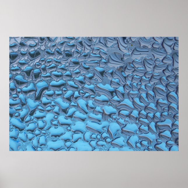 Poster Doux gouttes de pluie sur verre bleu (Devant)