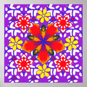 Poster Doux mignon floral sans couture motif en blanc, ro