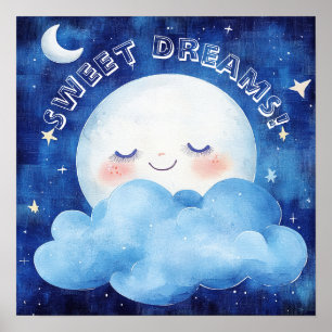 Poster Doux Rêves Ciel de Nuit Bleu