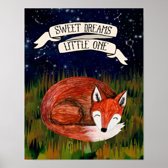 Poster Doux Rêves Petit - Renard Endormi Art de Nursery (Devant)