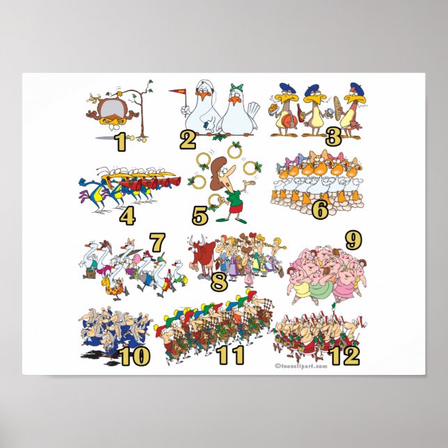 Poster douze jours chansons de noël dessin animé (Devant)