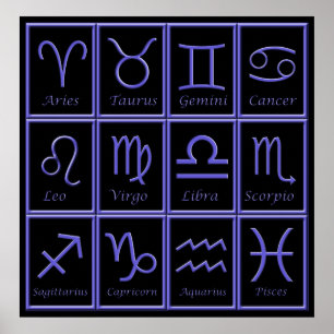 Poster Douze Signes Zodiac Violet Imprimer