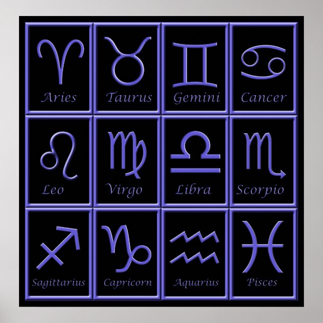 Poster Douze Signes Zodiac Violet Imprimer (Devant)