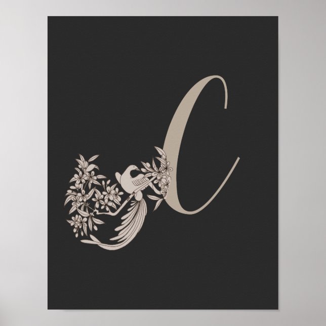 Poster Dove Elegant Monogramme Initiale C  (Devant)