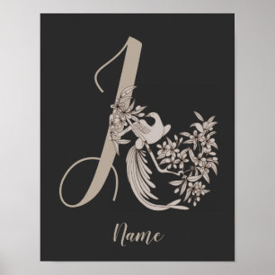 Poster Dove Elegant Monogramme Initiale J Personnalisé