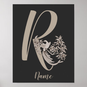 Poster Dove Elegant Monogramme Initiale R Personnalisé