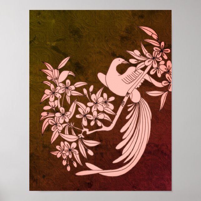 Poster Dove On Branch Oiseau Motif Art (Devant)