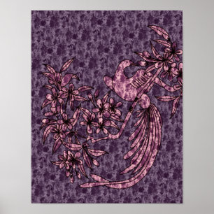 Poster Dove On Branch Oiseau pourpre Art Abstrait