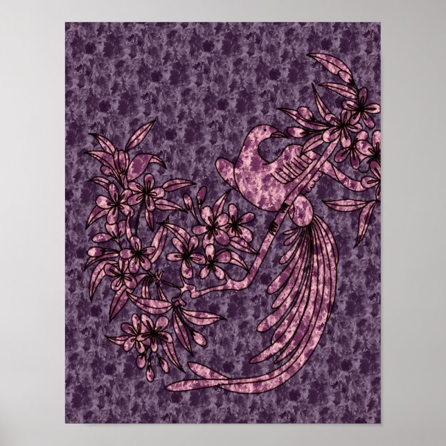 Poster Dove On Branch Oiseau pourpre Art Abstrait (Devant)