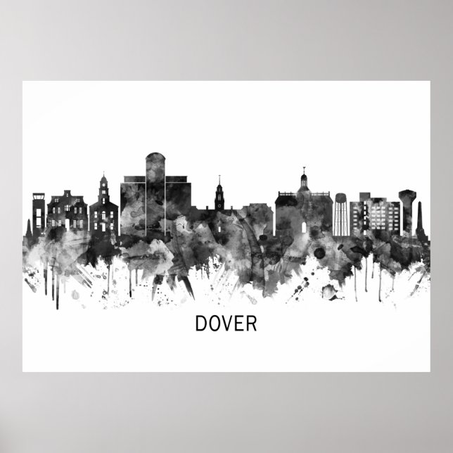 Poster Dover Delaware Skyline BW (Devant)