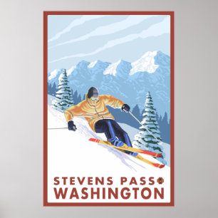 Poster Downhhill Snow Skier - Stevens Pass, Washington