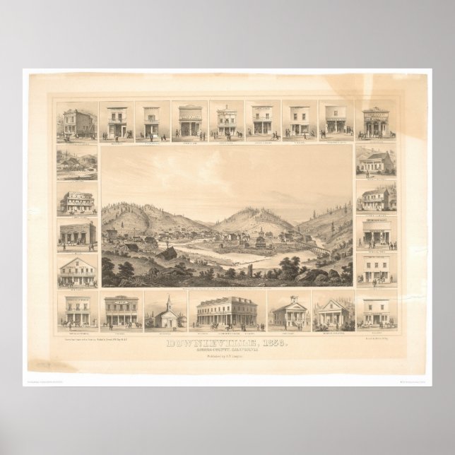 Poster Downieville, CA Carte panoramique 1856 (0522A) (Devant)