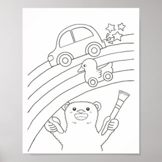 Poster Downloadable Polar Bear Rainbow Coloring Page 