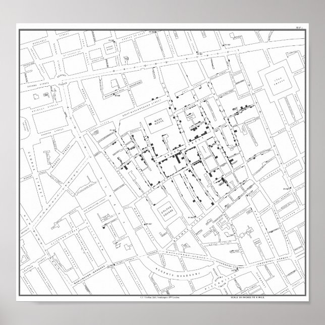 Poster Dr. John Snow : Carte du choléra de Londres, 1854 (Devant)