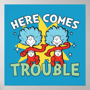 Poster Dr. Seuss Chose Un Chose Deux Les Ennuis Arriven