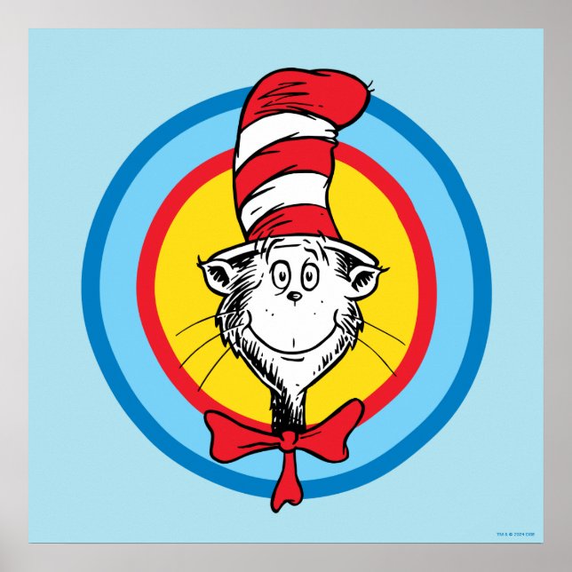 Poster Dr. Seuss | Graphisme de tête de chat dans le chap (Devant)
