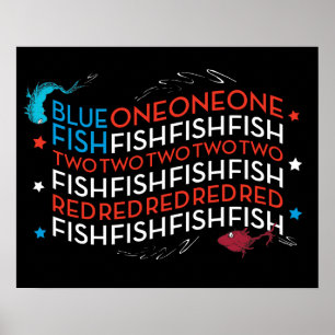 Poster Dr Seuss   Poisson rouge poisson bleu US Drapeau g