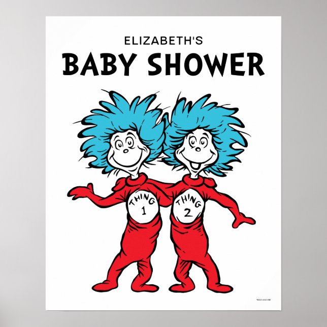 Poster Dr Seuss Thing One Thing Two | Baby shower jumeaux (Devant)