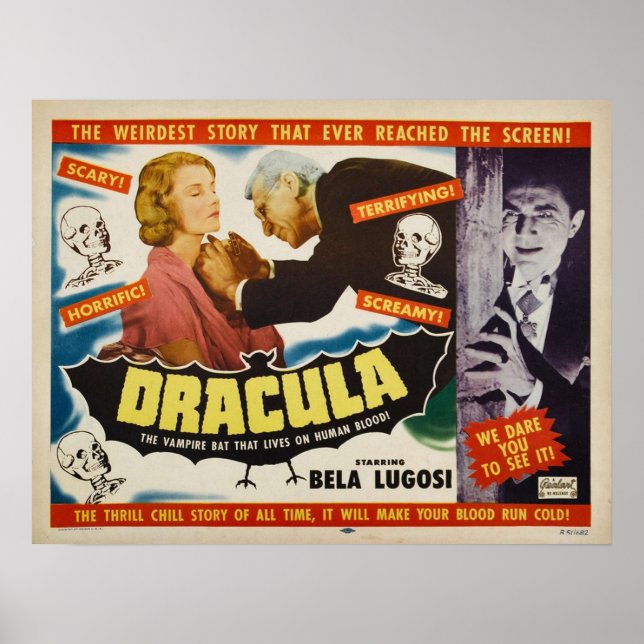 Poster Dracula Bela Lugosi Horror Movie 1951 Imprimer (Devant)