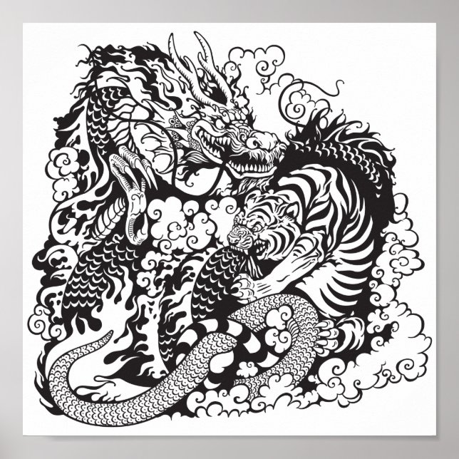 Poster dragon and tiger figfigting (Devant)